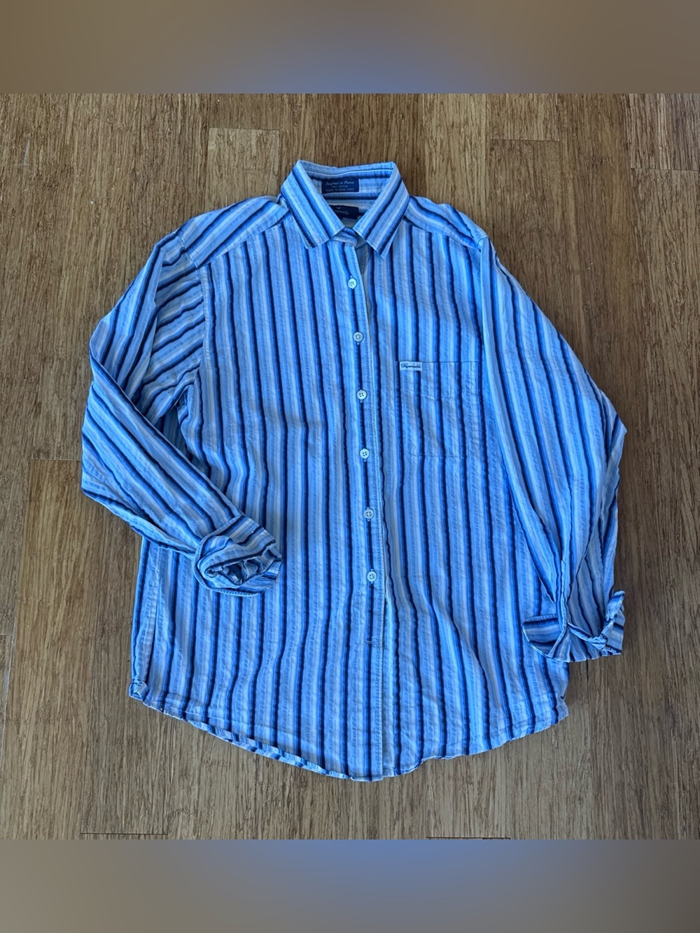 Women’s Y2K FACONNABLE Casual Blue Striped  Button-Up Shirt